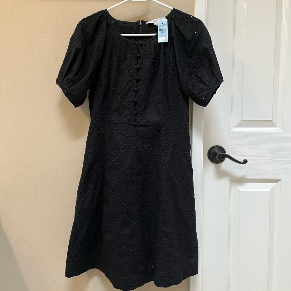 LOFT Black Puff Sleeve Midi Sundress